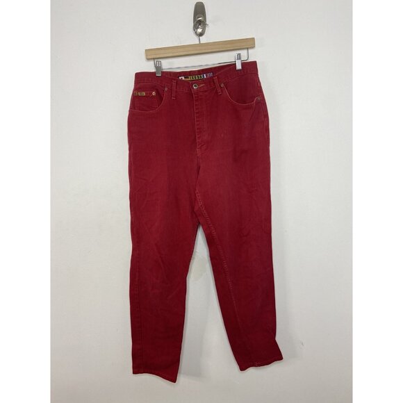 Ikeda 34X32 90s High Waisted Tapered Red Jeans Vintage Y2K Boyfriend Mom Jeans - Picture 2 of 8